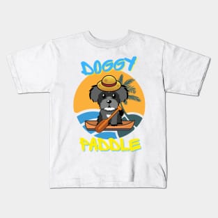 schnauzer doing the doggy paddle on a boat Kids T-Shirt